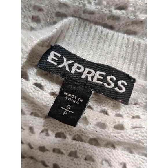 Express S Womens Sweater Silver Metallic Open Knit Pullover Sheer Sparkle Top - Picture 8 of 12